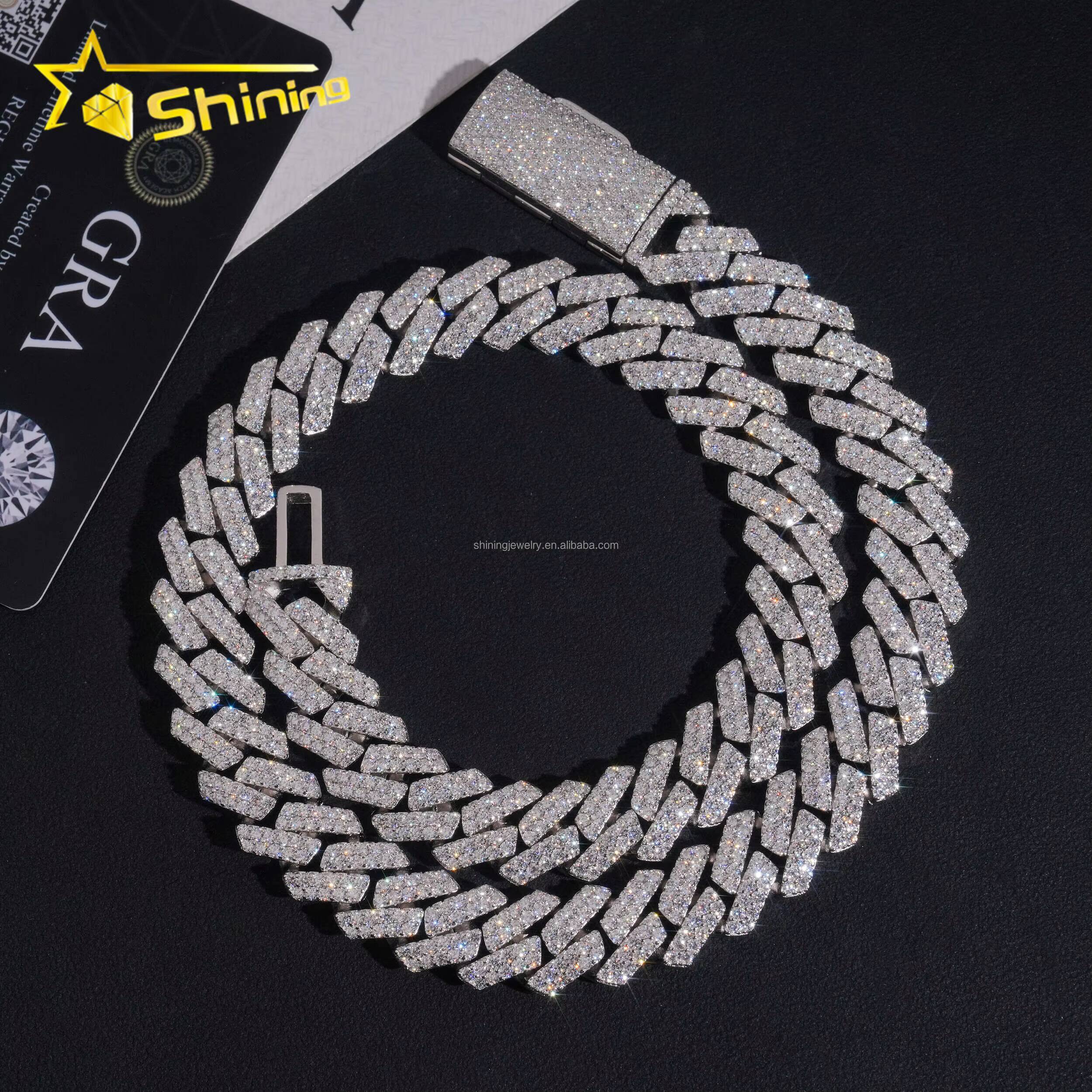 New Arrivals Rapper Fire Jewelry Hot Selling GRA Certificate 13mm 2Rows Iced Out Moissanite S925 Hip Hop Miami Cuban Link Chain