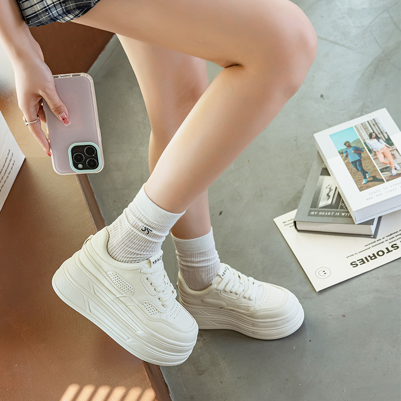 Sneakers For Women Casual Shoes Autumn New Thick Soled Flat Height Increasing Casual Sports Shoes Big White Shoes Ddmysaturn