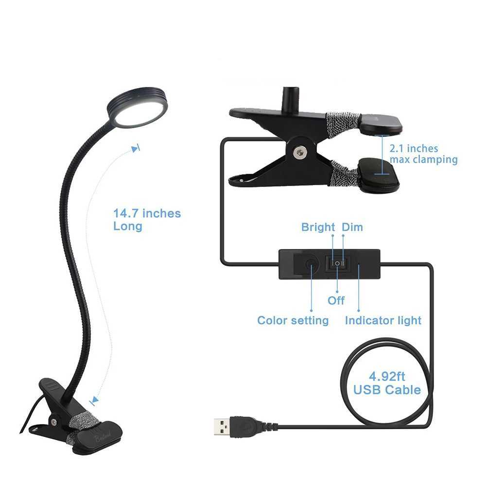 3 Color Led Reading Light 2 Brightness Levels Adjustable Clamp Lamp Book Light For Table Desk Kids Bedroom 15 Inch Gooseneck C250918