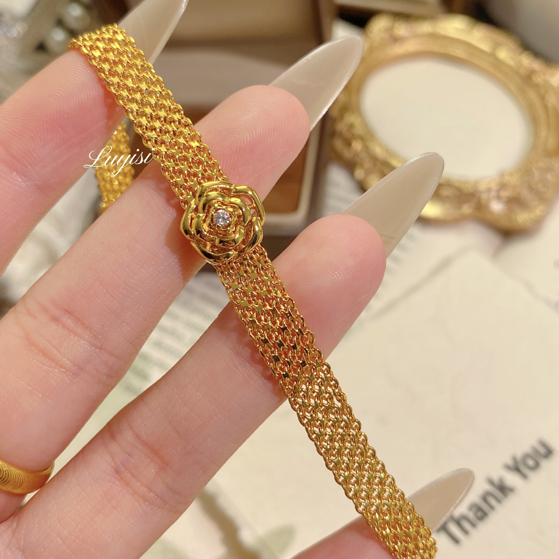 bracelets designer bracelet Italian craft ese rose bracelet light satin strap Inlaid with dias camellia wristband for women bracelet designer