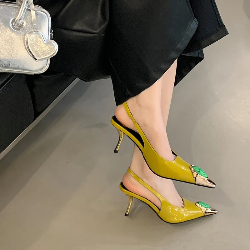 Sexy Womens High Heels Mules 2025 Fashion Pointed Dress Womens Shoes Open Heel Party High Heels Striptease Sandals Women 250917