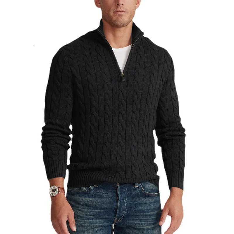 8509 Autumn Winter Men Knitted Mock Neck Sweater Fashion Keep Warm Twist Business Casual Gentlemen Long Sleeve Knitwear TopsZ250918