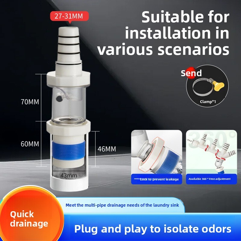 Kitchen Sink Single Double Bowl Basin Odor Prevention Anti-Overflow Anti-Backflow Anti-Insect Drain Pipe