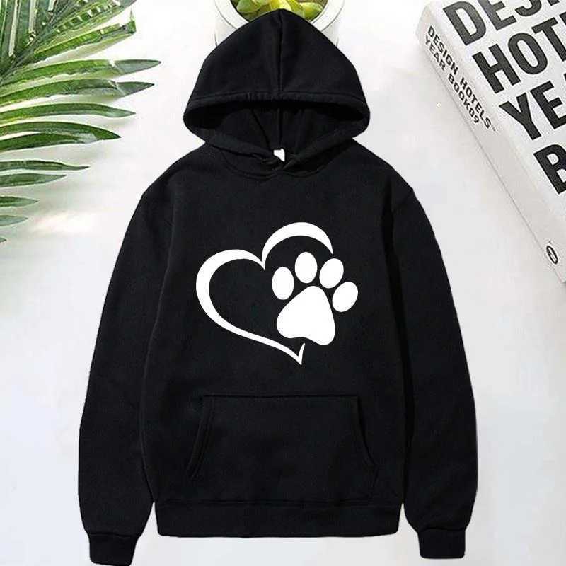 Cute Dog Paw and Heart Shape Print Hoodies Women Casual Long Sleeve Hoodies Autumn Winter Pullovers Plus SizeZ250918