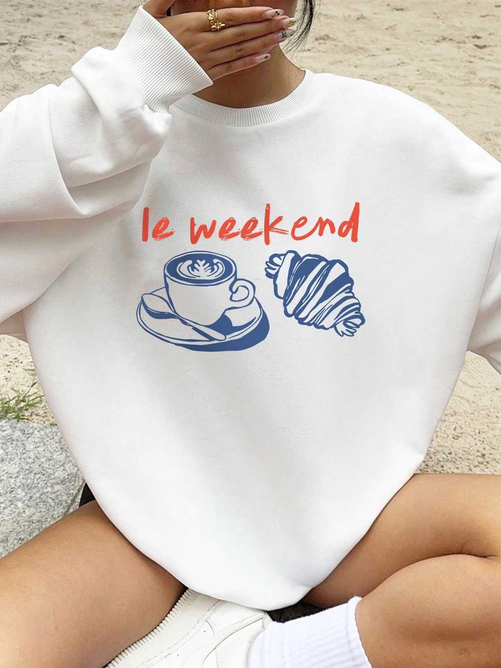 2025 Ie Weekend Coffee Bread Prints Sweatshirts Women Crewneck Basics Hoodies Warm Clothes Autumn Winter Casual Women PulloverZ250918
