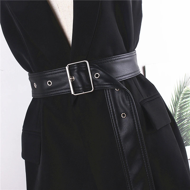 Fashion Width Black Leather Belts for Women Corset Belt Trench Coat Fur Clothing Ladies Strap Female Waistband 250918