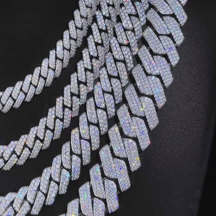Hot Sale S925 Sterling Silver VVS Real Moissanite Diamond Miami Cuban Link Chain 19mm Iced Out HipHop Style Necklace