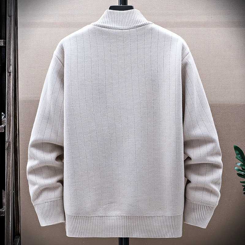 Autumn Winter Mens Fleece Knit Pullovers Fashion Half Zipper Stand Collar Warm Knitted Sweater Men Casual Pullover Sweaters ManZ250918