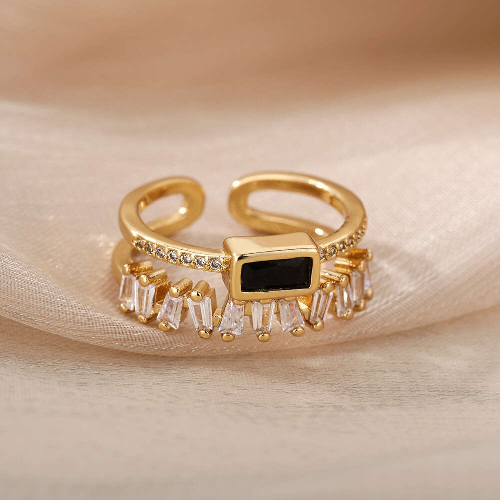 Geometric Double Layer with Micro Paved Zircon, T-shaped Zircon Fashion Tail Ring for Women