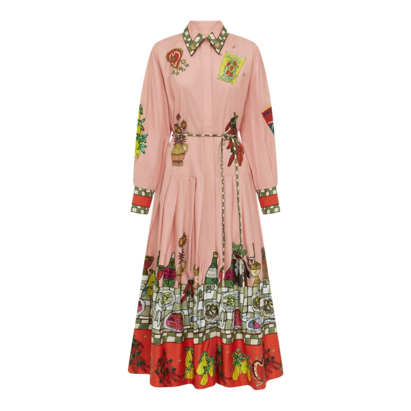 Women Dresses Designer 2025 New Fashion Casual Elegant Linen Printed Tie Shirt Dress 11 Colors