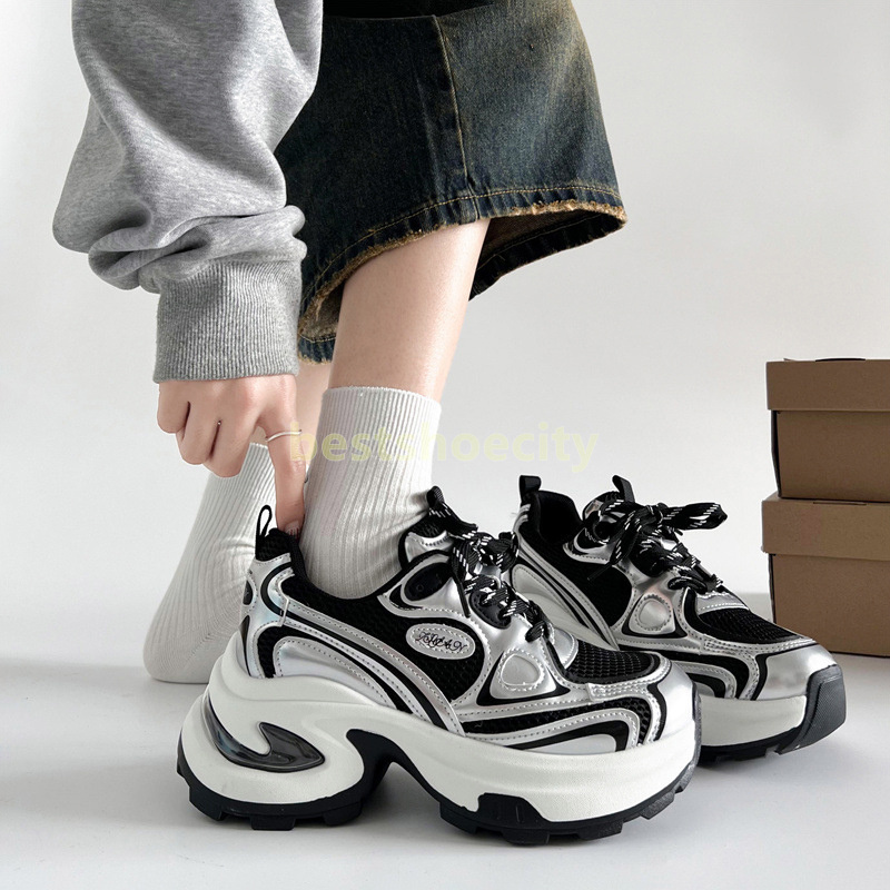 Fashion designer shoes Mesh Breathable sneakers womens trainers Street-Style black red sliver Durable Rubber Non-slip sole tread Casual platform sneak