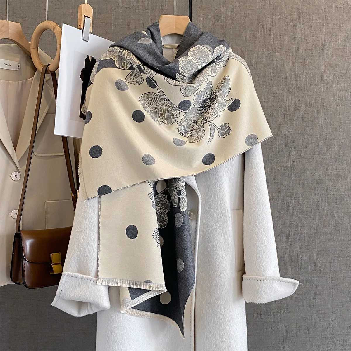 Wen Autumn Winter Brand Thick Warm Scarves Cashmere Dot ral Scarf Luxury Designer Shl Wr Poncho Echarpe Stoles Y250918