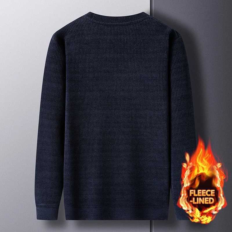 FleeceLined Knitted Pullover Sweater Casual Jumper for Men Insulated Warm Long Sleeve Thick Material Round Neck DesignZ250918