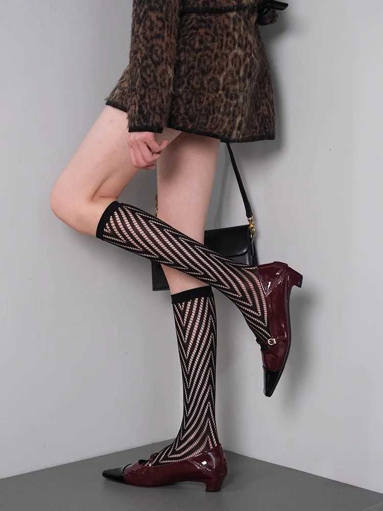 Womens Summer Sexy Fishnet Stockings Black Rhombus Line Stylish Knee High Socks Nylon Thin Sheer Mesh Breathable Long SocksXJ250920