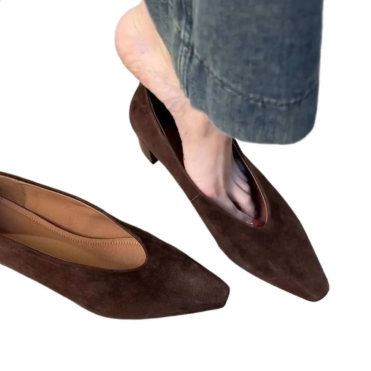 Commuting Frosted Leather Womens High Heels Shallow Mouth Square Toe Retro Thick Toe Grandma Shoes 250918