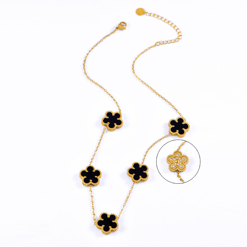 Fashionable double-sided five leaf flower lucky necklace with diamonds, versatile color shell pendant, collarbone chain, women's gift