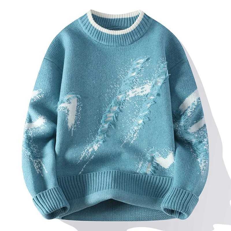 2025 Autumn Men Casual Sweater Tassels Patchwok Cute Couple Sweaters Round Neck Long Sleeve Male Knitted Harajuku PulloverZ250918
