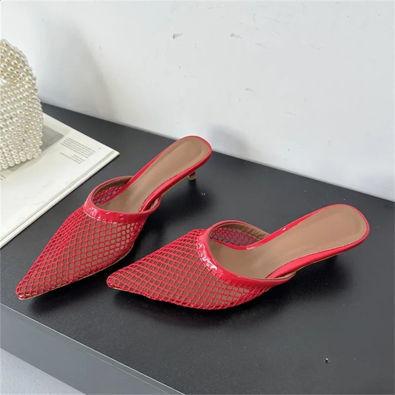 Eilyken Summer Fashion Hollow Out Mesh Women Slippers Sandals Pointed Toe Thin Low Heels Slingback Mules Shoes Zapatos De Mujer 250918