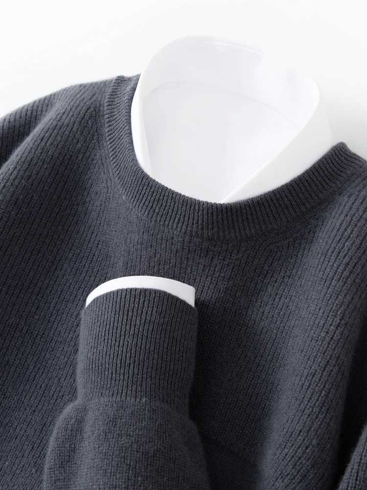 100 Pure Merino Wool Sweater Men Round Neck Pullover Tops Autumn Winter Thin Solid Color Sweater Smart Casual Basic ShirtsZ250918