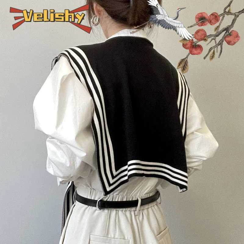 Solid Color Knitted Shl Simple Blouse Shoders Fake Collar Ce Black White Stripe Scarf Wrs Cloak Wool Scarves Wen Scarf Y250918