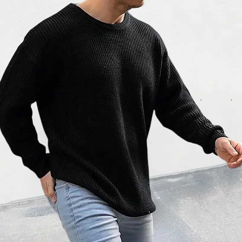Knitted Sweater Men FallWinter New Knitwear Solid Color Crewneck Long Sleeve Puller Mens SweaterZ250918