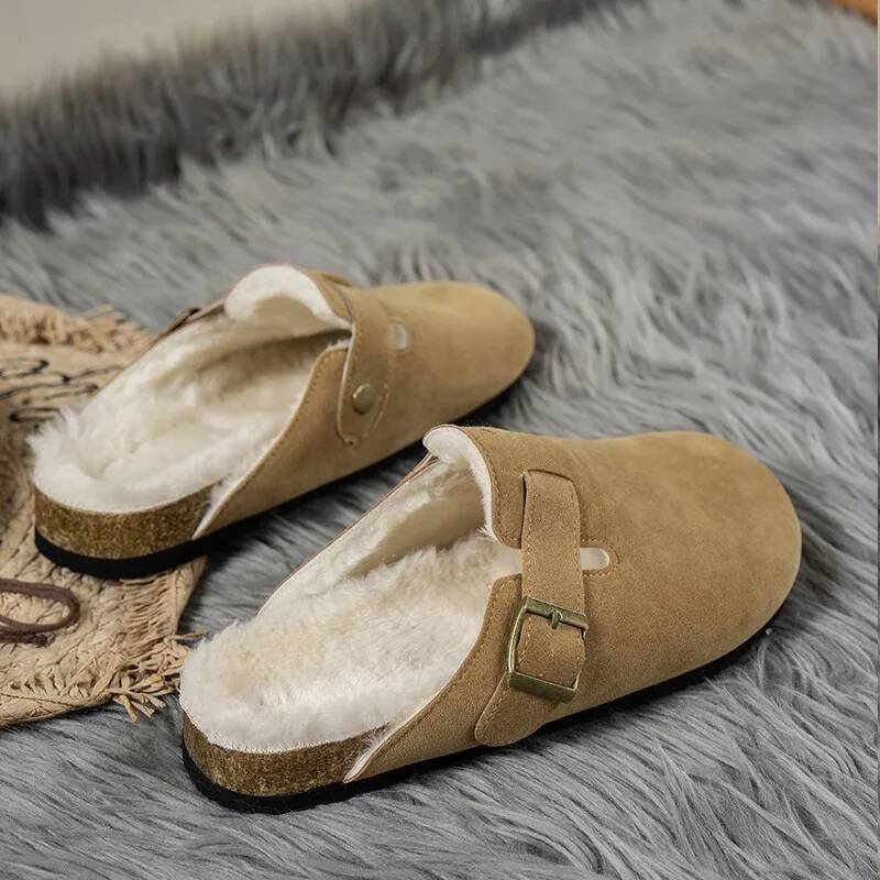 Comwarm Lined Clogs For Women Men Fuzzy Slippers Fur Mules Short Plush House Cork Shoes Winter Zuecos Mujer Ddmysaturn