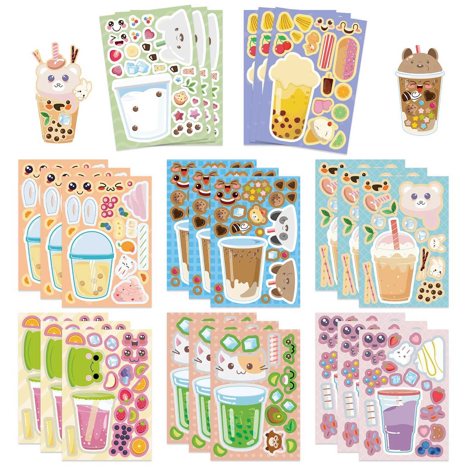 81624Sheets Bubble Tea Fruit Tea Puzzle Stickers SelfAdhesive Vinly Stickers for Classroom Scrapbooking Birthday Party Decor C250918