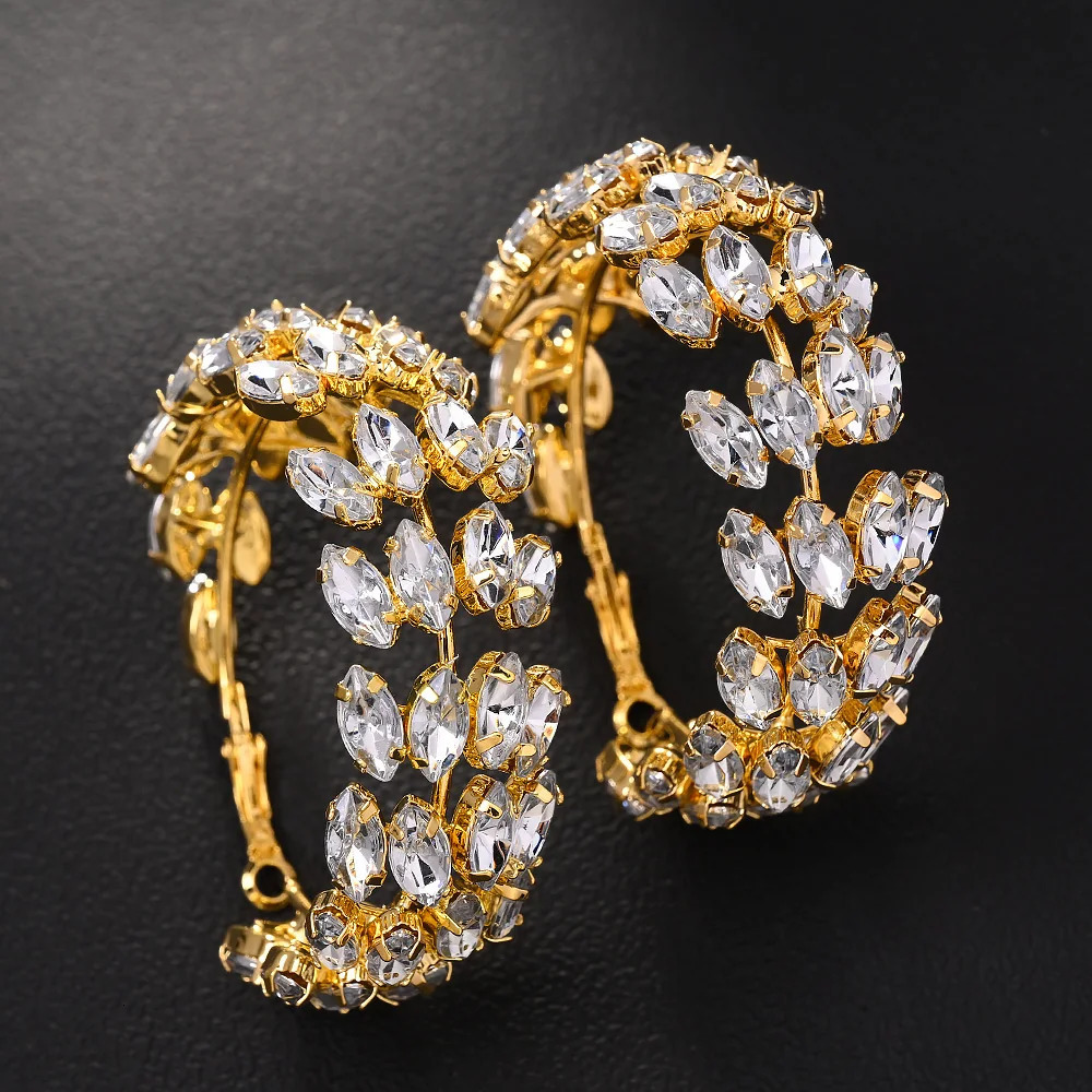 Stonefans Boho Crystal Hoop Earrings for Women Rhinestone Big Hoop Statement Jewelry Elegant Accessories for Wedding Gift250917