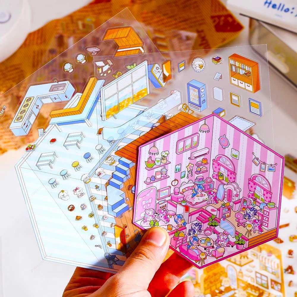 3D PET Sticker Landscaping Cute Cartoon Pocket Scene DIY Cabin Stickers Stacking Hand Account Gift for Kid Child C250918