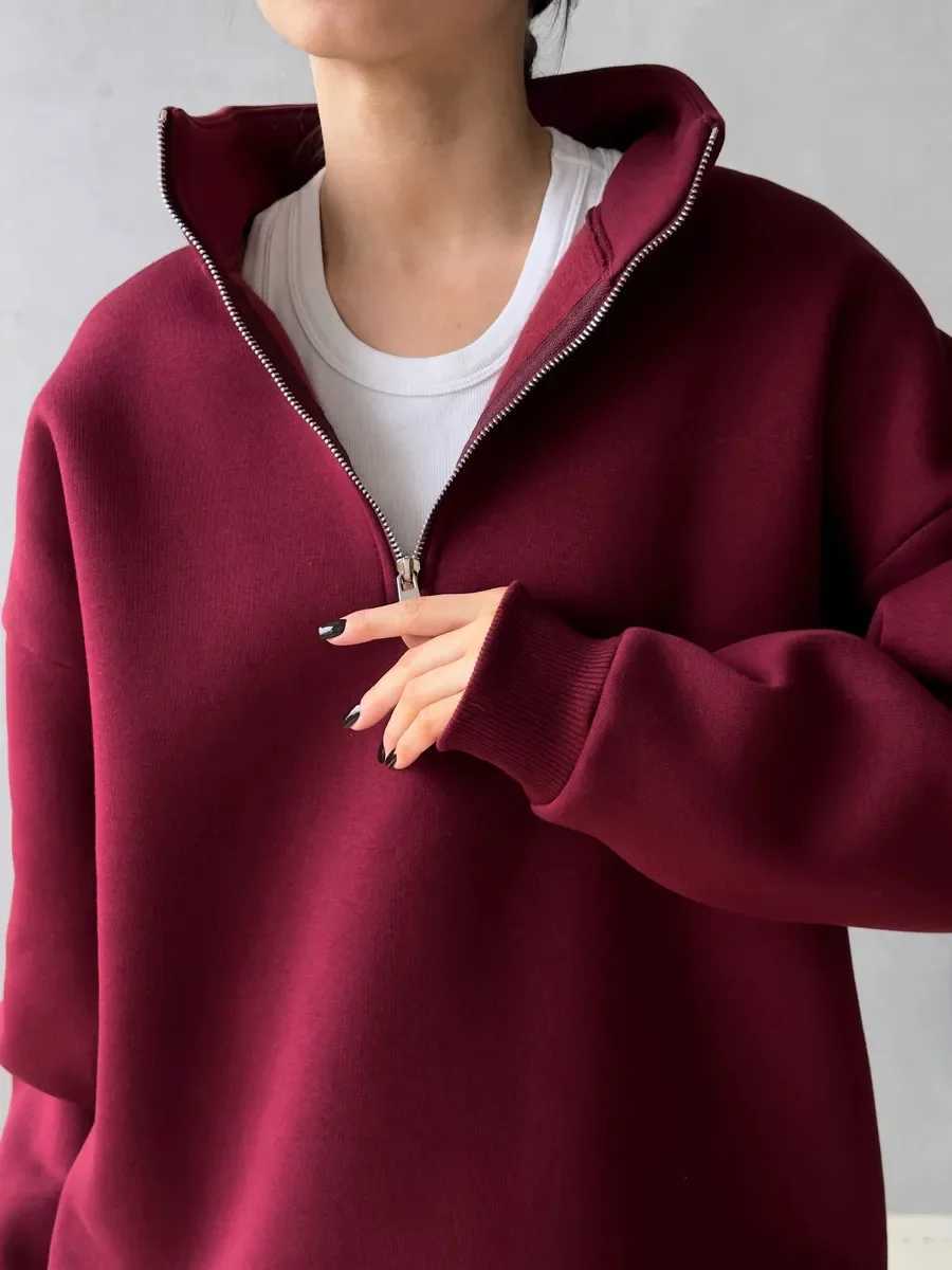 American Retro Half Zipper Alphabet Patch Long Sleeve Hoodie for Womens Outdressing Fashion Trendy Brand Top Womens ClothingZ250918