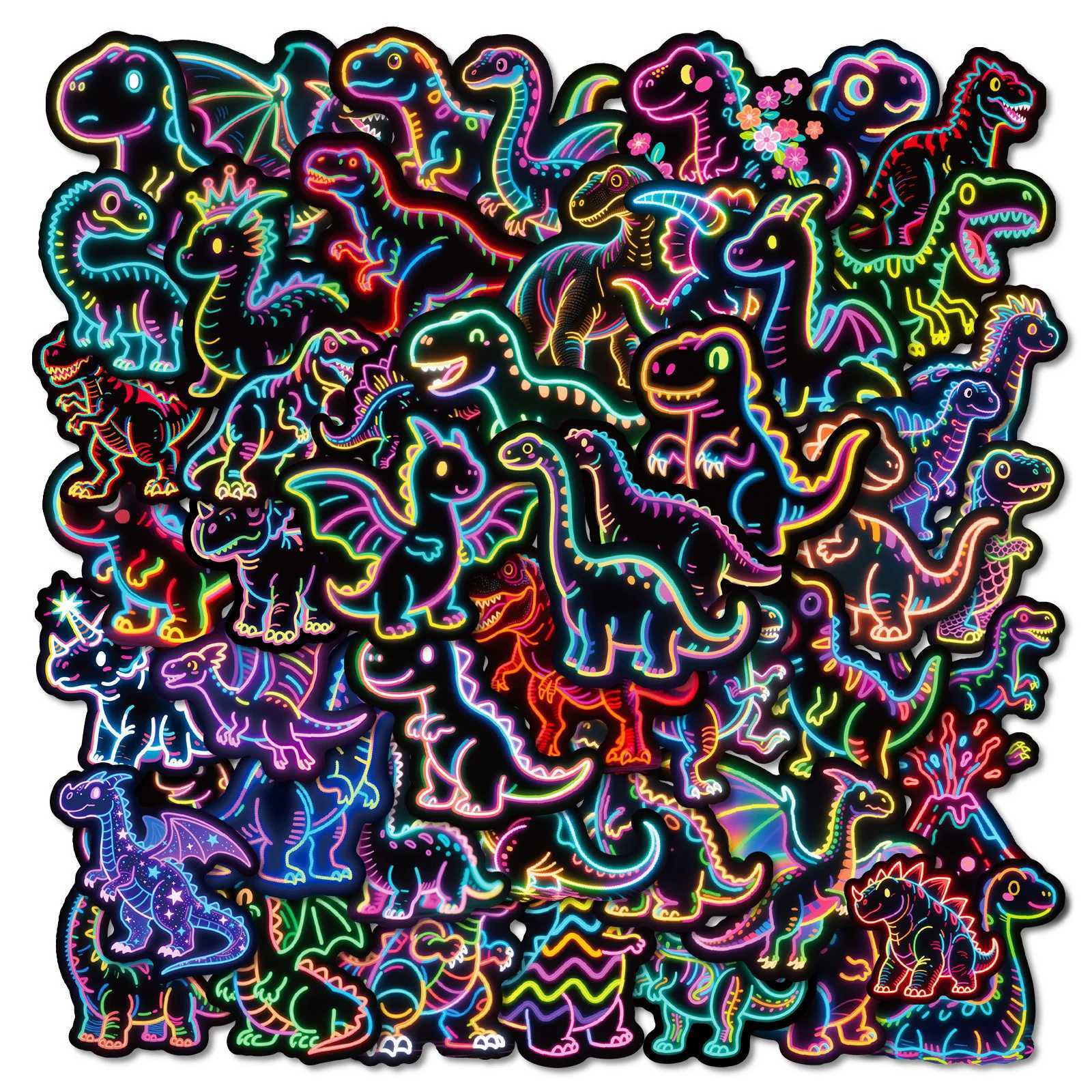 50PCS Funny Dinosaur Cartoon Stickers Neon Style Animal Graffiti Decoration DIY Kids Toys Luggage Laptop Guitar Car Bike Decals C250918