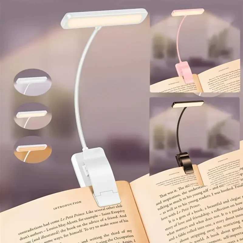 Portable Flexible Easy Clip Night Reading Lamp USB Rechargeable Reading Light 3Colors Warm Cool White Daylight Book Lamp C2509181