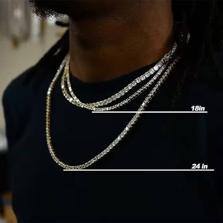 VVS Iced Out 925 Silver Moissanite Diamond Tennis Chain Necklace in 3mm 4mm 5mm 65mm Sizes