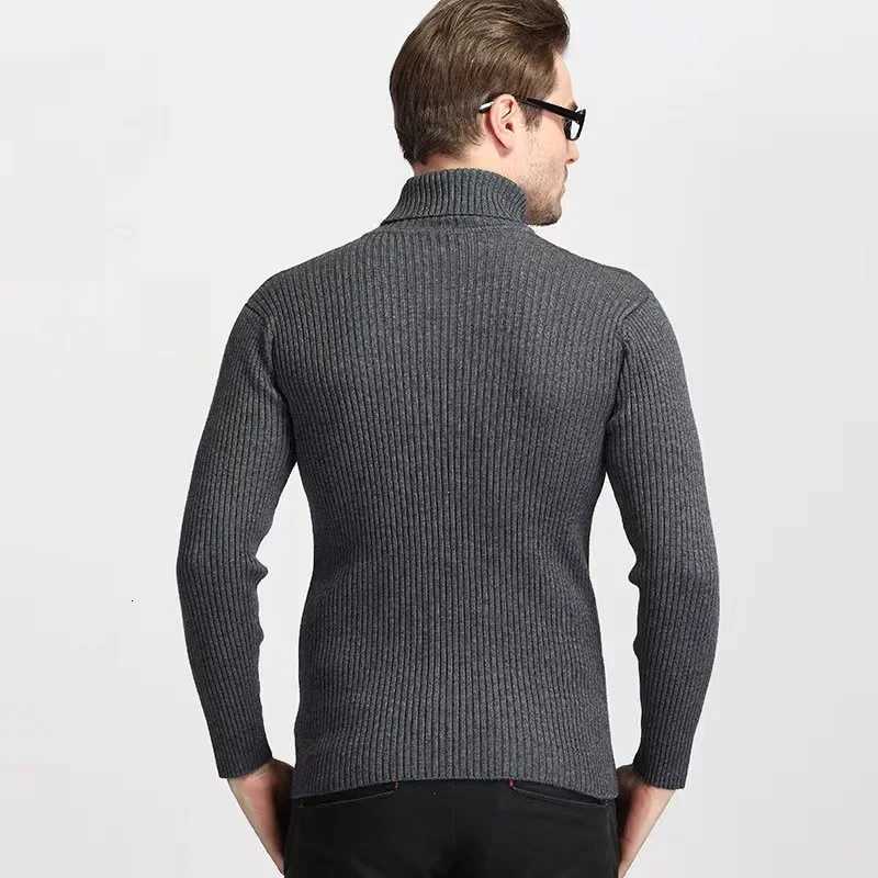 2025 Autumn and Winter Mens Turtleneck Sweater Solid Color Vertical Pattern Pullover Bottoming Shirt Fashionable Warm TopZ250918