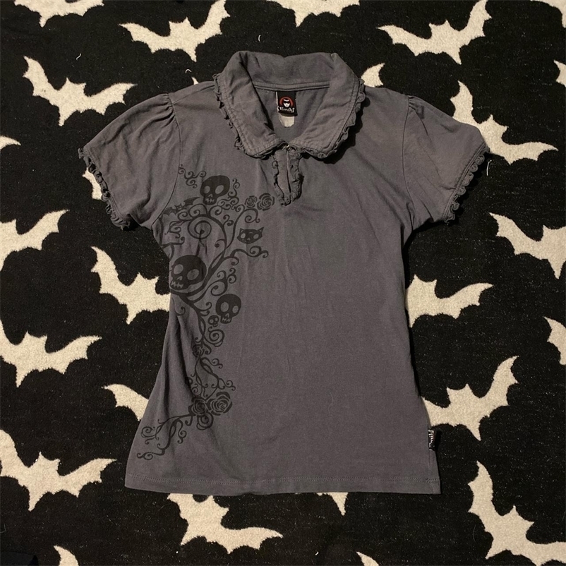 Punk Vintage 2000s Streetwear T shirts Women Clothes Gothic Slim Skulls Print Femme Tshirt Short sleeve Kpop Aesthetic Crop Tops 250918