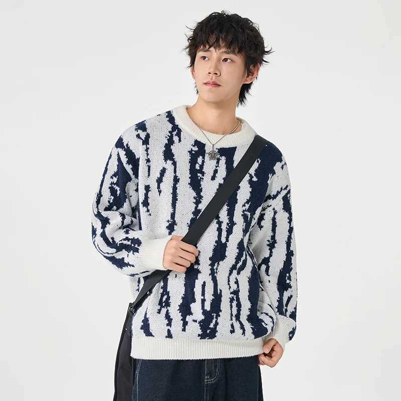 Mens Highquality Striped Warm Sweater for Winter Outdoor Wear Comfortable Breathable Knit Pullover Top for Both Inside OutsideZ250918