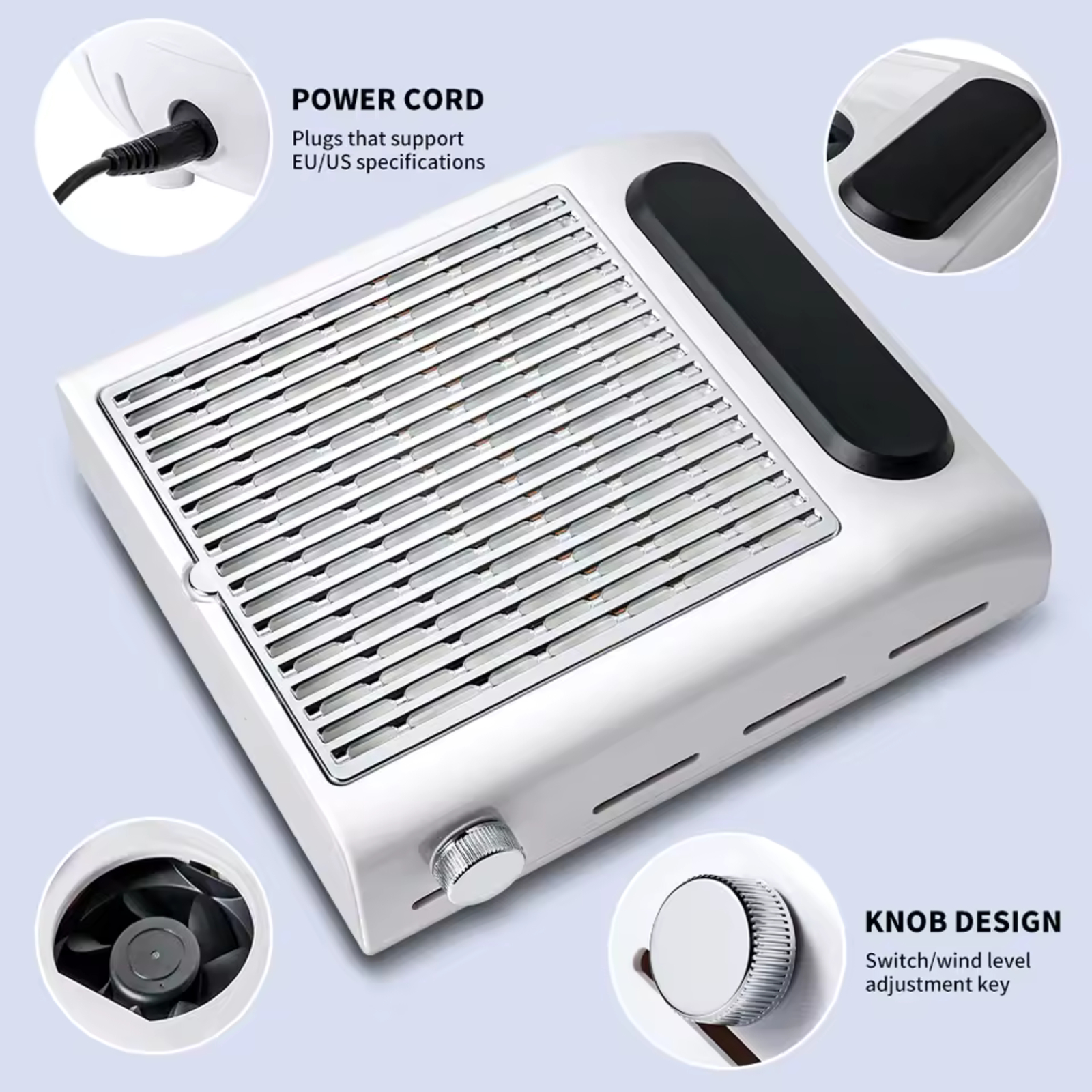 Power Suction with Brushless Turbine, Adjustable Speed Control, All-Round Porous Heat Dissipation, for Manicure Salon and Home Nail Art (White)