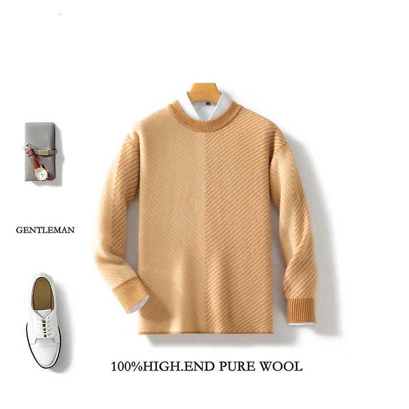 Mens 100 Merino Wool Fashion ONeck ColorBlocking Sweater Long Sleeves Pullover Cashmere Casual Comfortable Warm Clothing TopZ250918