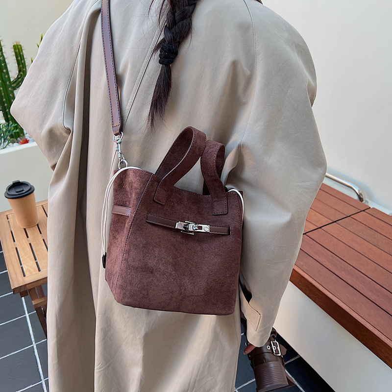 Designer bag free shipping New suede bucket bag with large capacity for commuting to work single shoulder cross body bag black red brown coffee