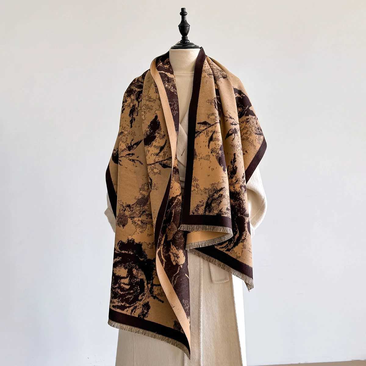 Wens Warm Faux Cashmere Scarf Winter Thick Patter with Cashew wer Rose Design Fashionable Luxurious Blanket Scarf Y250918