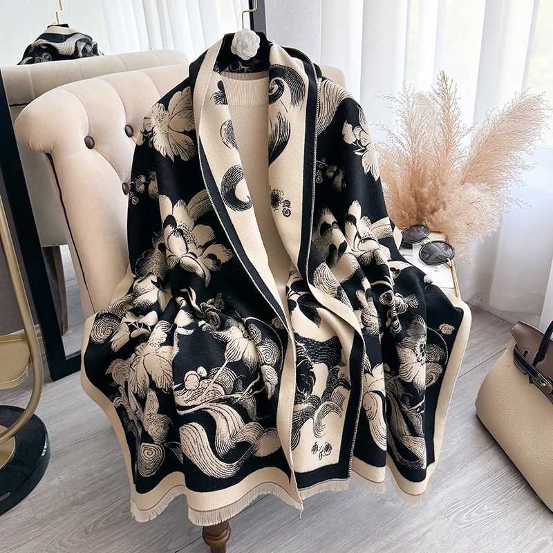 New 2025 Wen Fashion Brand lotus Scarf Luxury Autumn Winter Warm Shls Print Scarve Mujer Femme Foard Bufanda Y250918