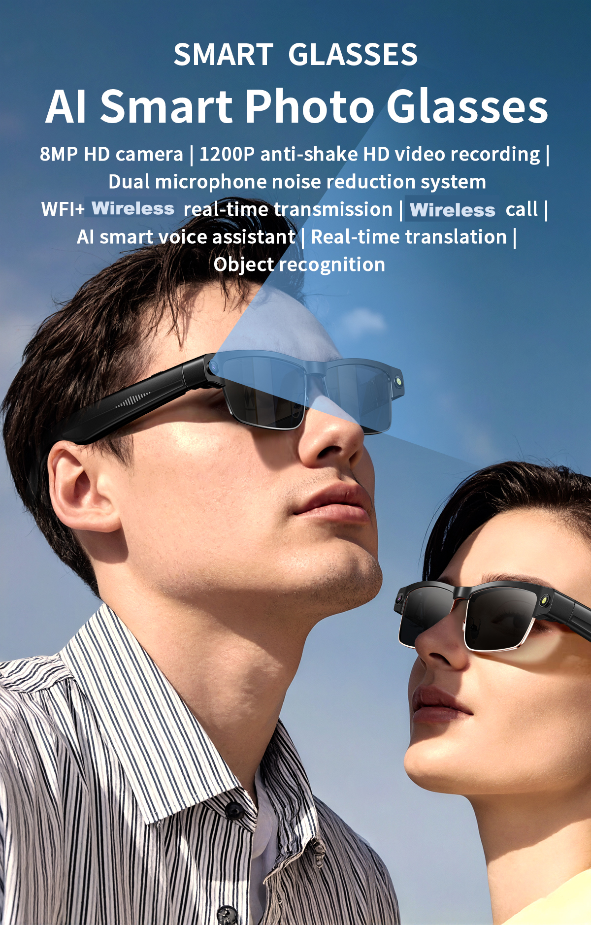 Meta Smart Glasses AI 800W Camera Recording Videos Ai Photo Recognition Answer Translation Bluetooth Call Noisereduction Glasses