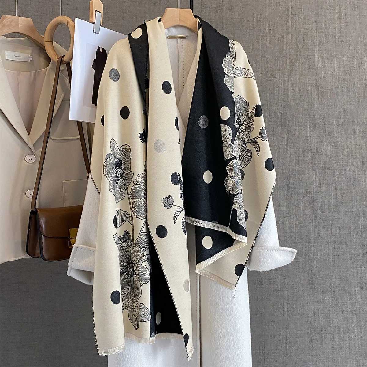 Wen Autumn Winter Brand Thick Warm Scarves Cashmere Dot ral Scarf Luxury Designer Shl Wr Poncho Echarpe Stoles Y250918