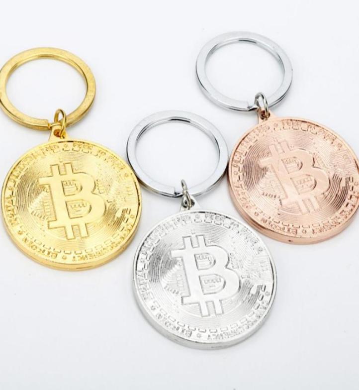 Coin Keychain Gold Plate BTC Token Key Chain Novelty Party Favor Metal Keyring Commemorative Souvenir Gift4547953