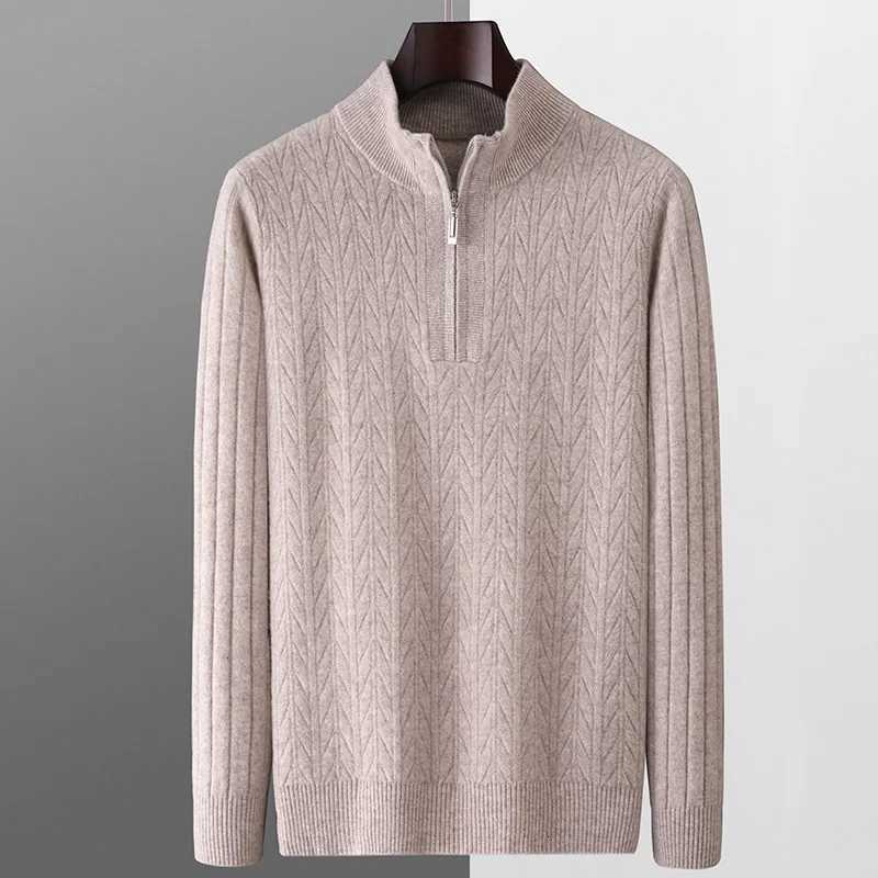 100 Merino Wool Jacquard Pullovers Mens Mockneck Zipper Sweater Autumn Winter Thick Warm Cashmere Knitwear Smart Casual TopZ250918