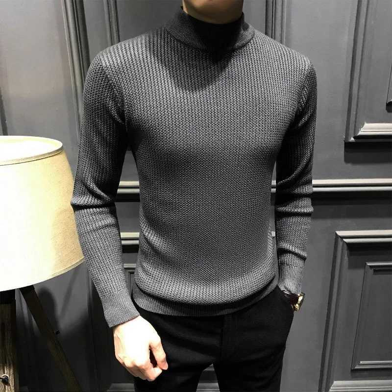 Smart Casual Autumn Winter New Woolen Sweater Men Mock Neck Solid Fashion Luxury Business Long Sleeve Slim Pullovers Knitted TopZ250918