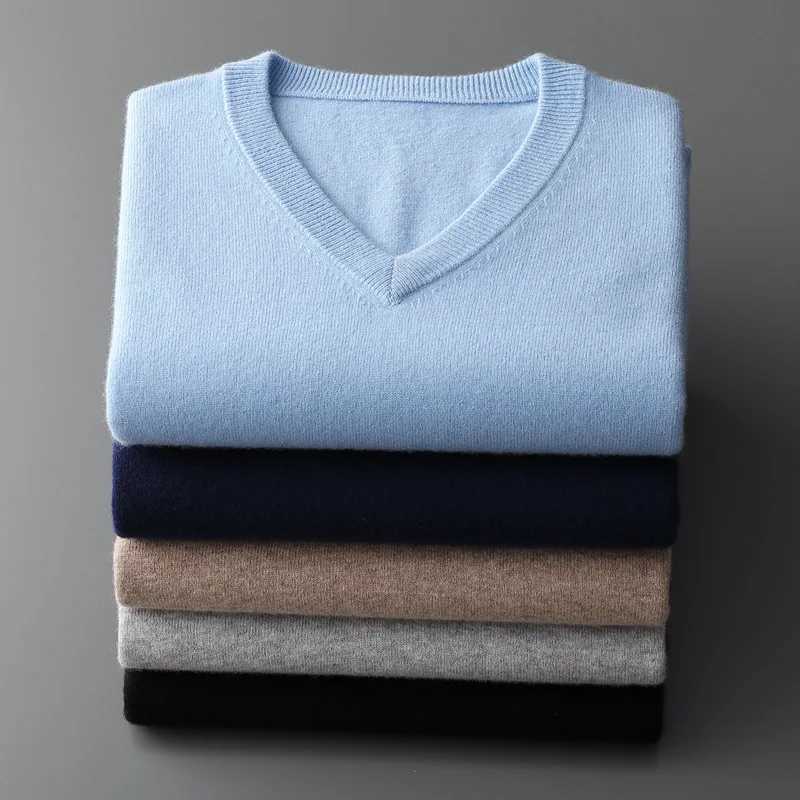 Cashmere Cotton Blend Classic Vneck Knitted Sweater Men Pullover 2024 Autumn Winter Soft Warm Business Casual Jumper pull hommeZ250918