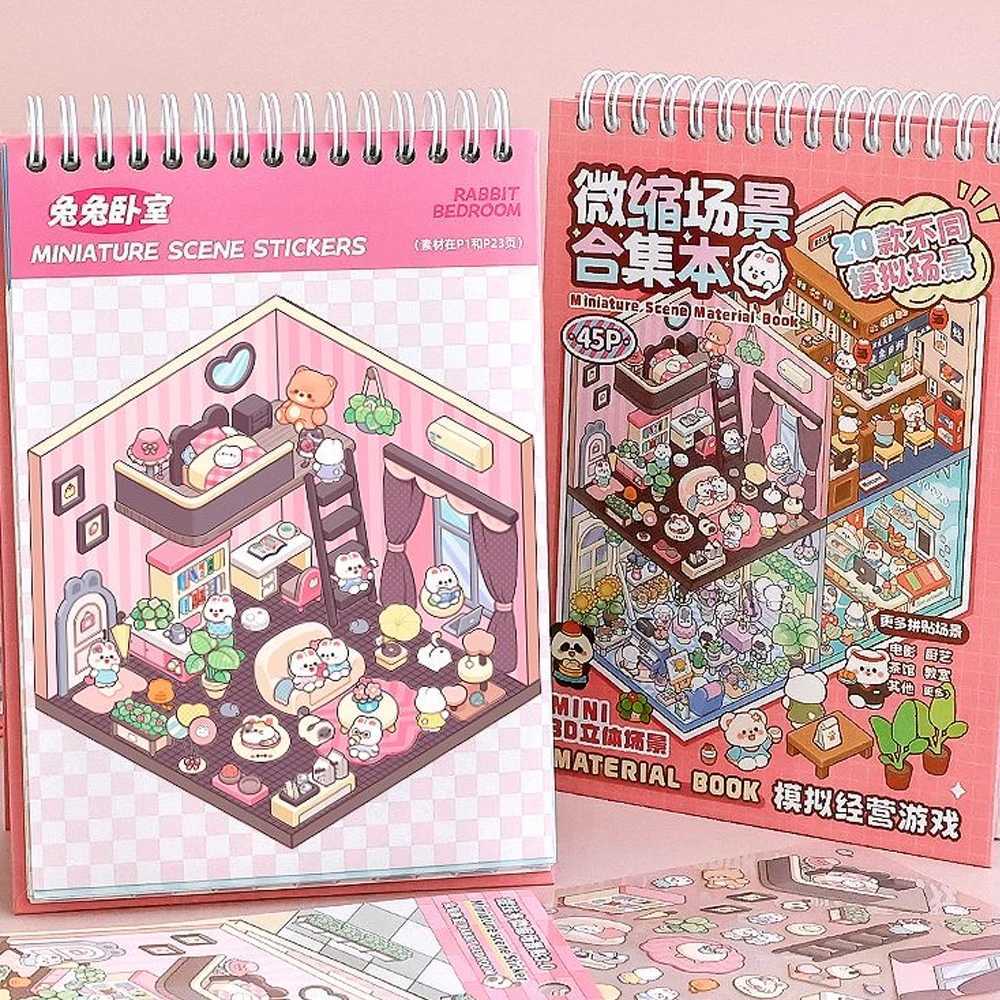 20Pcs Scenes Cartoon Landscape Sticker Book Forest Village DIY 3D Sticker Cabin Scene Pocket Birthday Gift for Kid Child Student C250918
