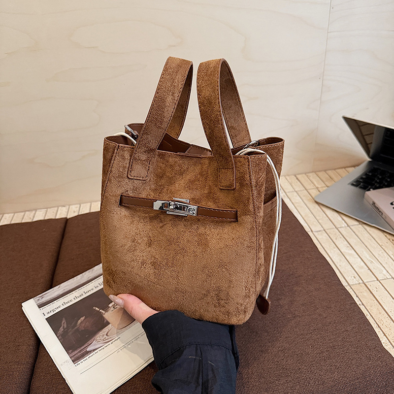 Designer bag free shipping New suede bucket bag with large capacity for commuting to work single shoulder cross body bag black red brown coffee