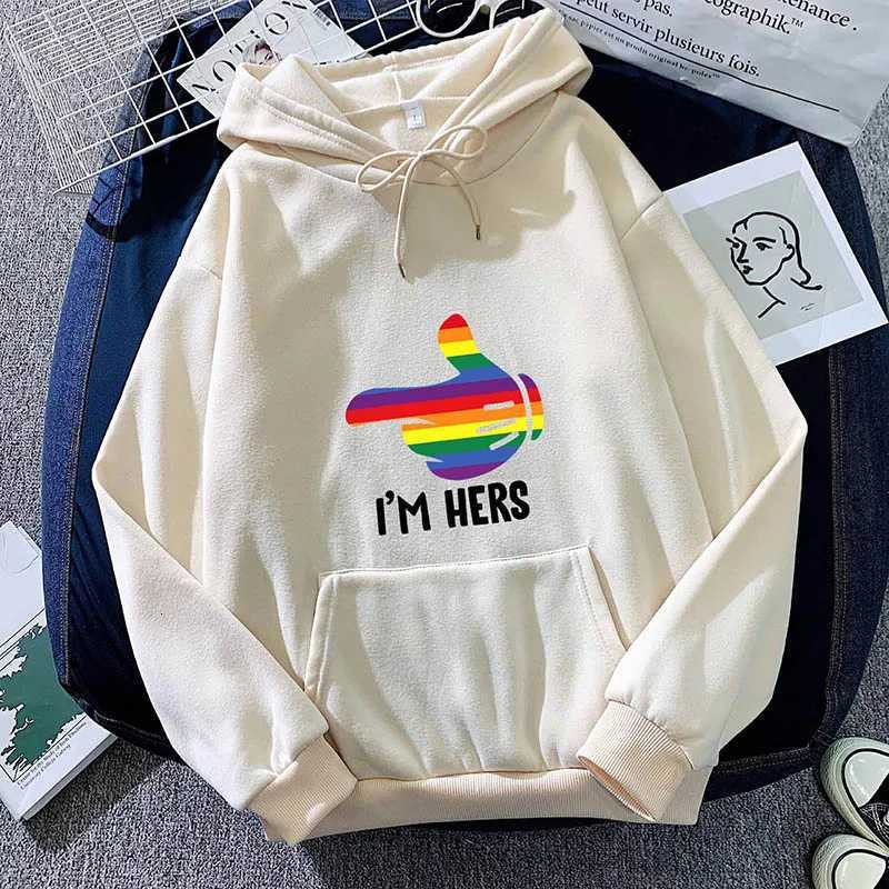 New Style I Am Hers Rainbow Couple Funny TShirt High Quality imple Casual Hoodies Autumn Winter Loose Oversized StreetwearZ250918